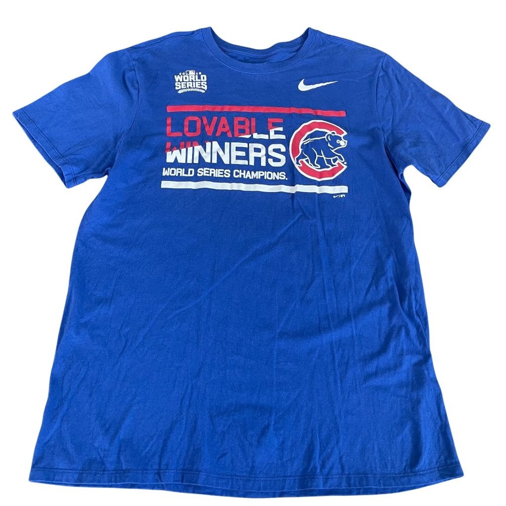 Nike Tee Chicago Cubs Lovable Winners 2016 World Series Blue t-shirt, Size XL